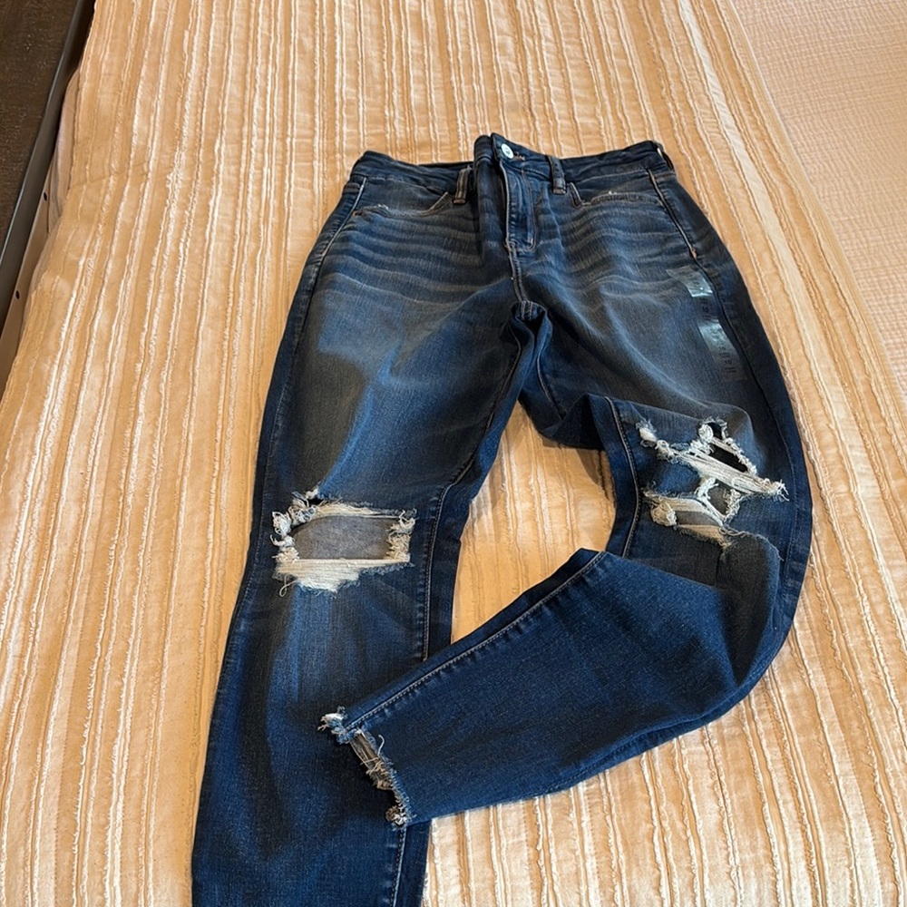 American Eagle Blue Jeggings with Distressed Details